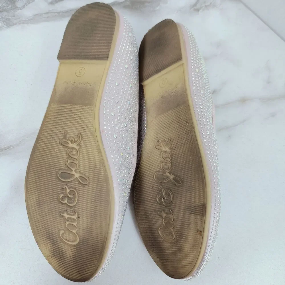 Cat & Jack Girls' Pale Pink Diamante Rhinestone Sparkly Ballet Flats, Sz 5